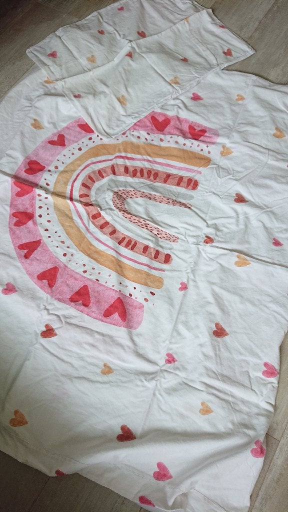 Regenboog dekbed set (90-200) met extra klein kussensloopje, Gebruikt, Wasbaar, Meisje, Wit