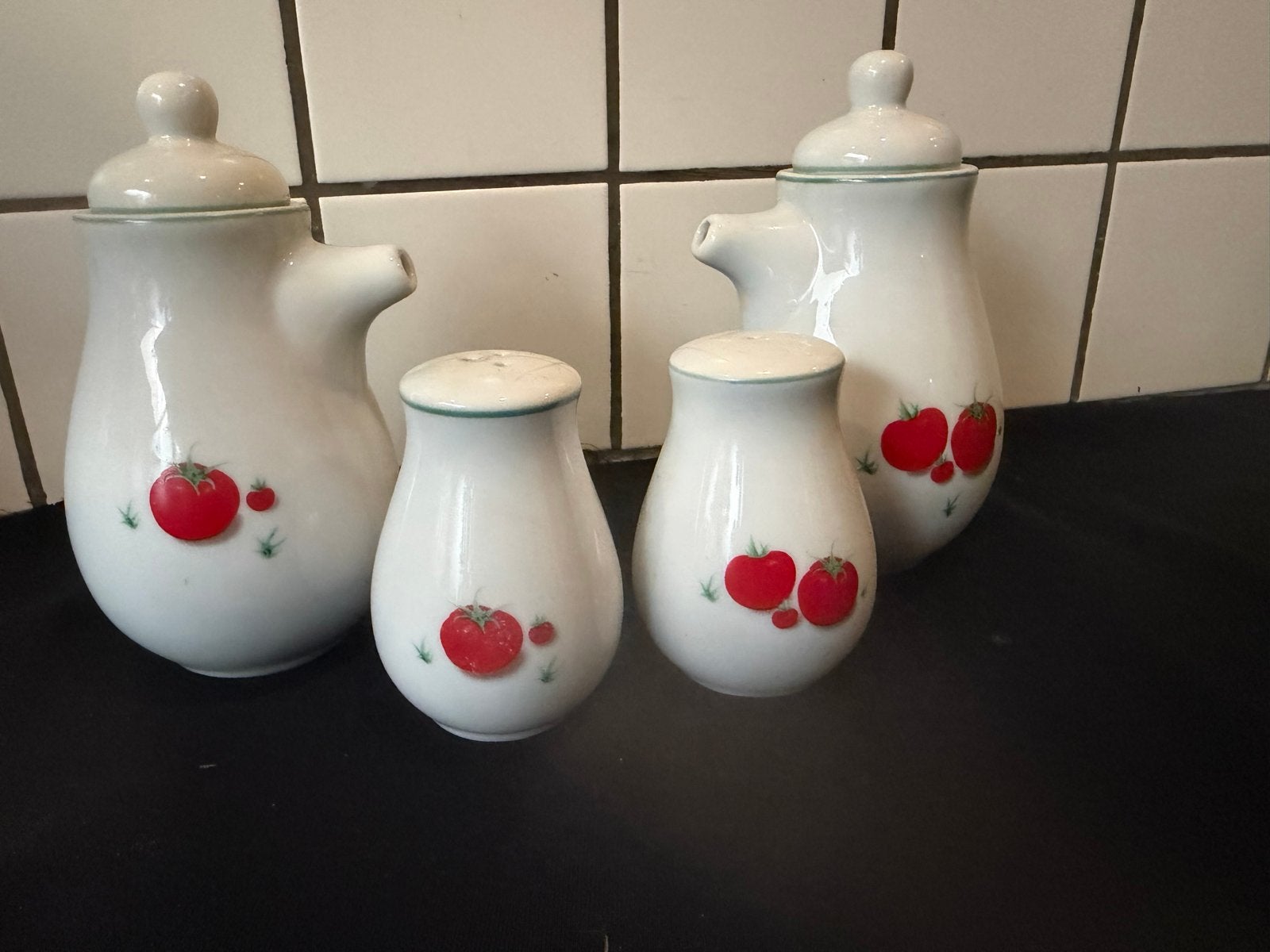 Vintage Peper, zout, olie en azijn set, Overige typen, Nieuw, Ophalen of Verzenden, Steen/keramiek