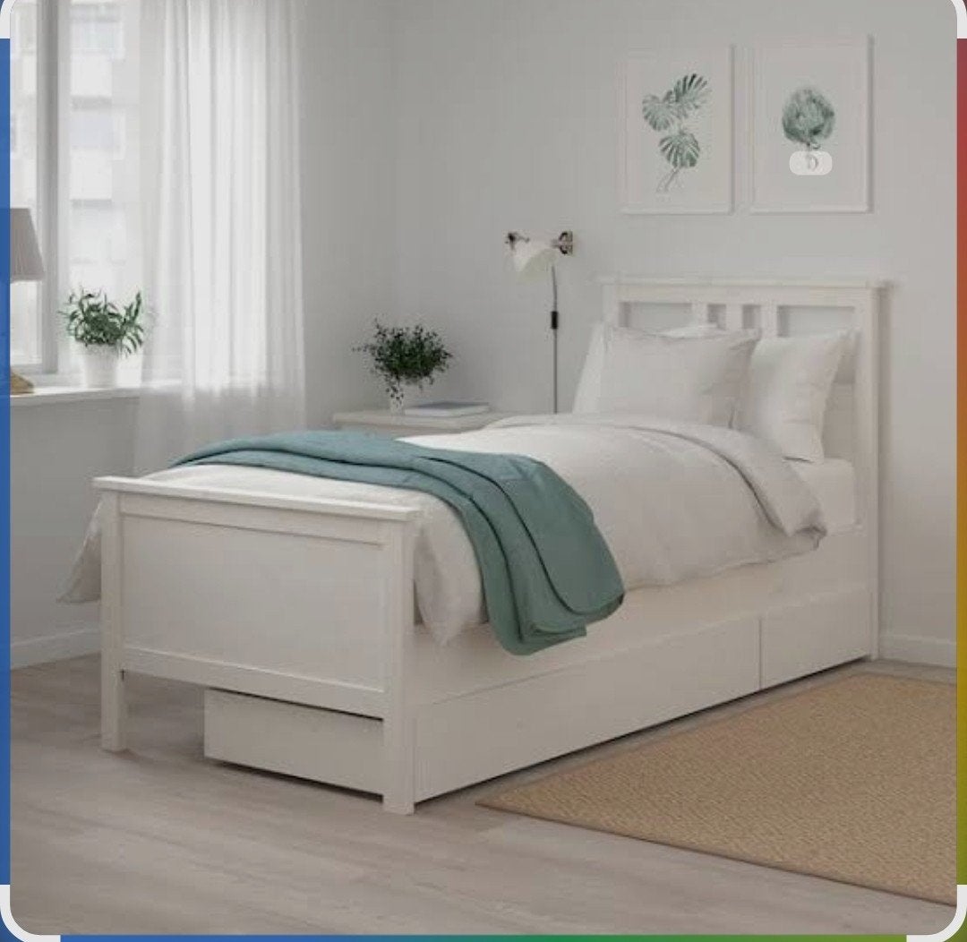 IKEA Hemnes eenpersoonsbed met 2 lades - Zo goed als nieuw, Ophalen, 90 cm, Eenpersoons, Wit