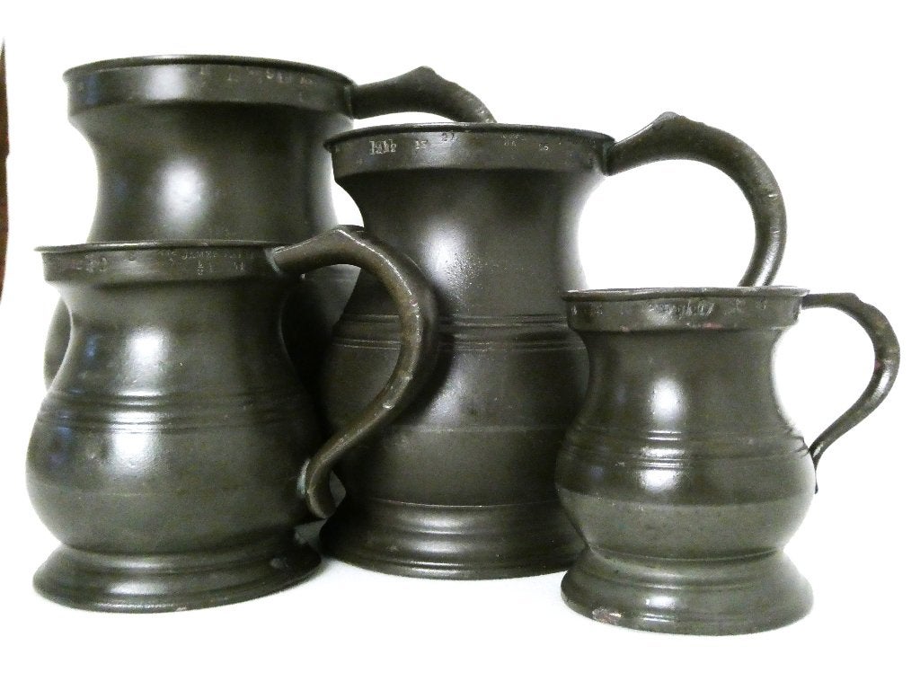 4 Tinnen maatkannen James Yates ca. 1830 ijktekens maatkan, Antiek en Kunst, Ophalen of Verzenden
