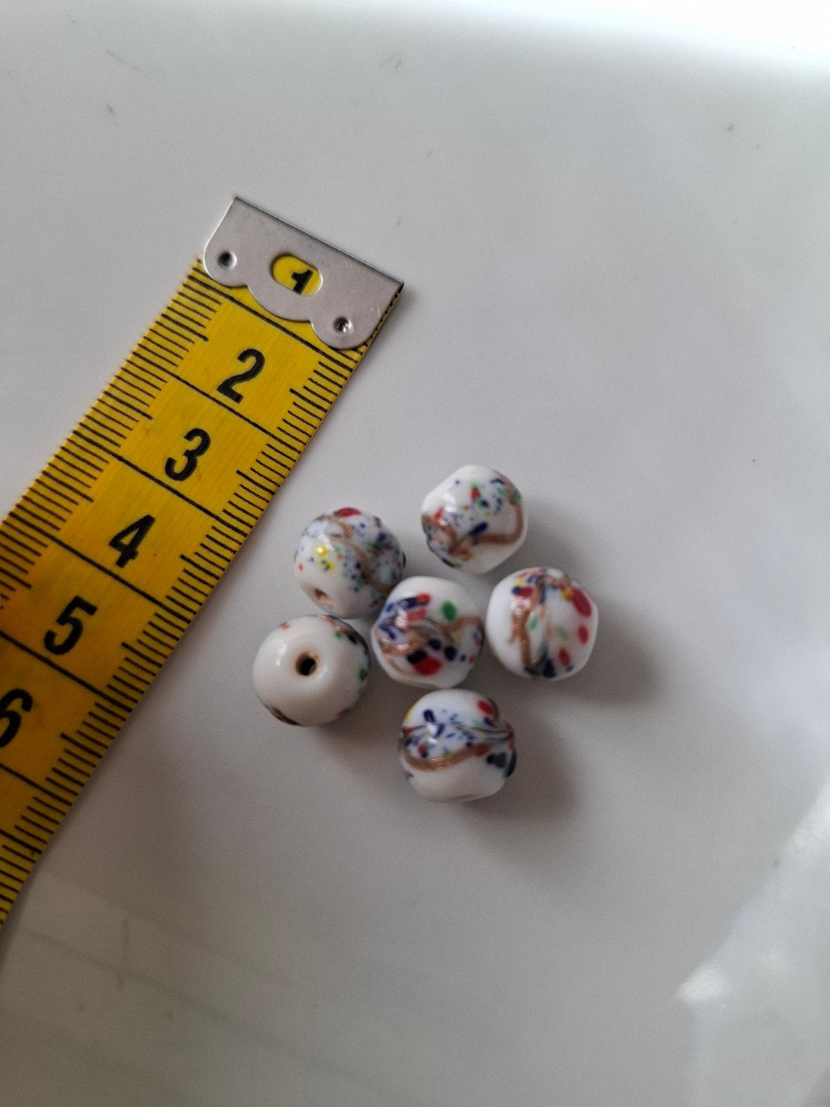 6 stuks 10 mm lampwork glaskralen wit rood blauw kralen, Kraal, -, -, Nieuw