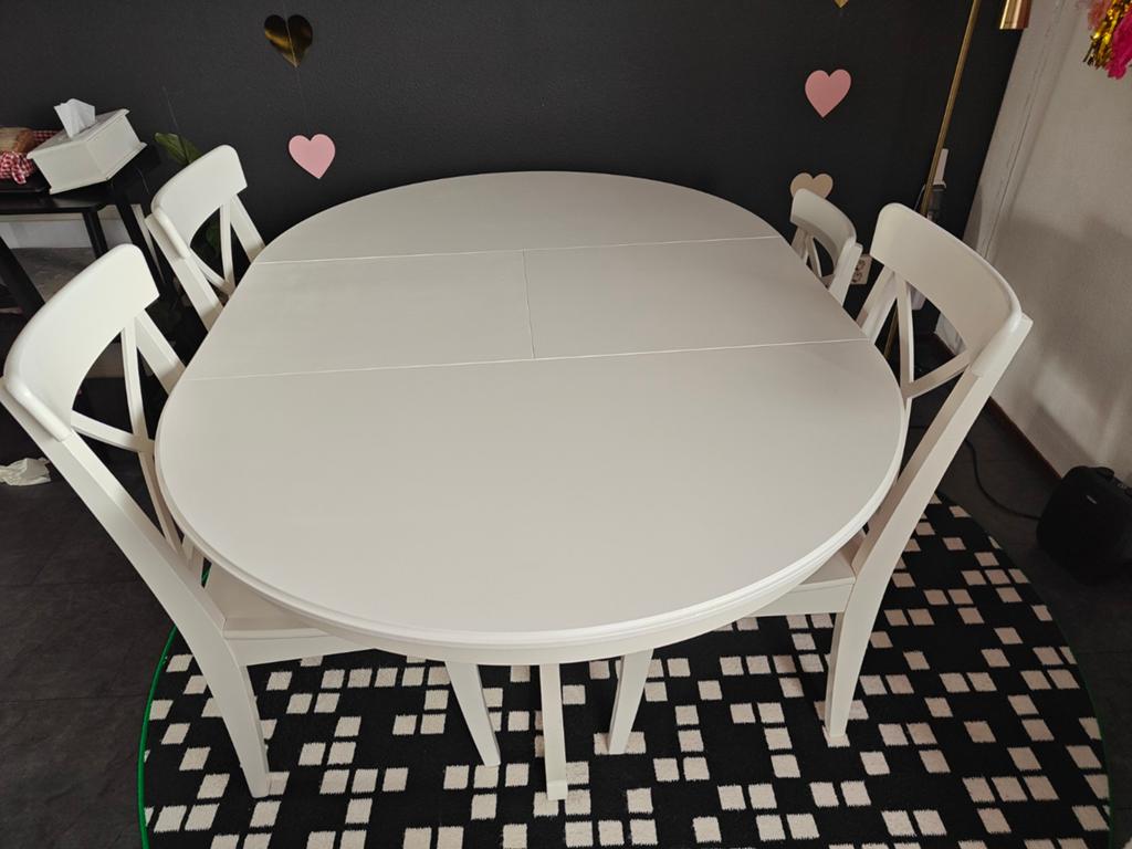 Ikea Rosentorp eettafel met 3 stoelen, Huis en Inrichting, Tafels | Eettafels, Overige materialen, Gebruikt, 100 tot 150 cm, Ophalen of Verzenden