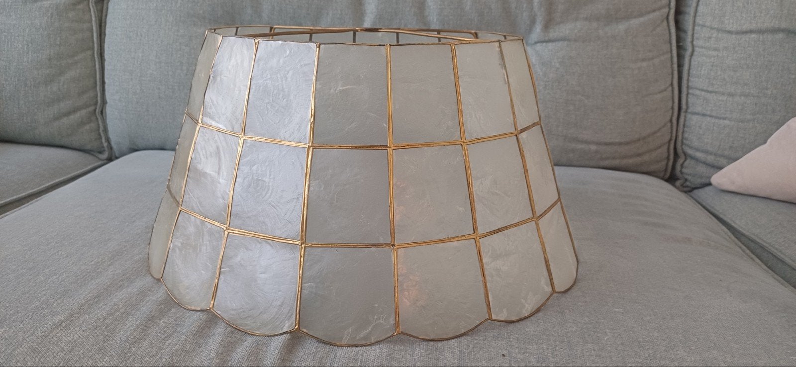 Vintage Capiz Schelp Lampenkap - Handgemaakt, Gebruikt, Tafellamp, Natuurlijk materiaal, Rond