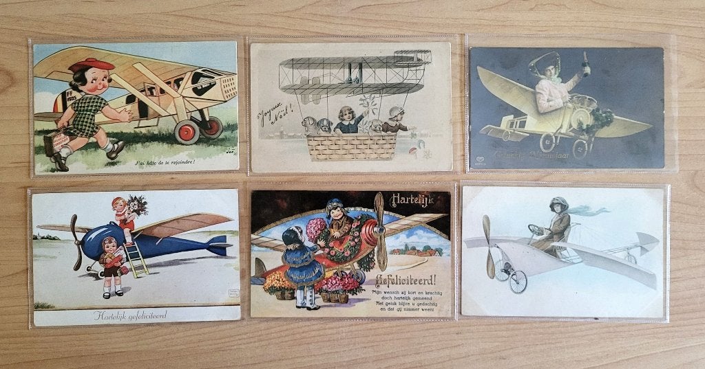 6 prachtige fantasie ansichtkaarten kinderen luchtvaart, Ophalen of Verzenden, 1920 tot 1940, Kinderen