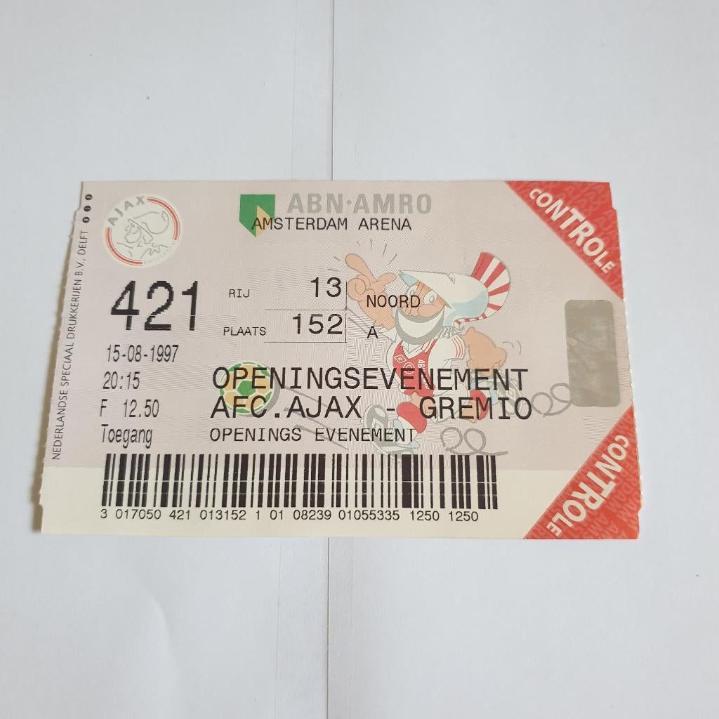 3420 entree ticket ajax - gremio 15-8-1997, Maat XS of kleiner, Verzenden, Nieuw, Clubaccessoires