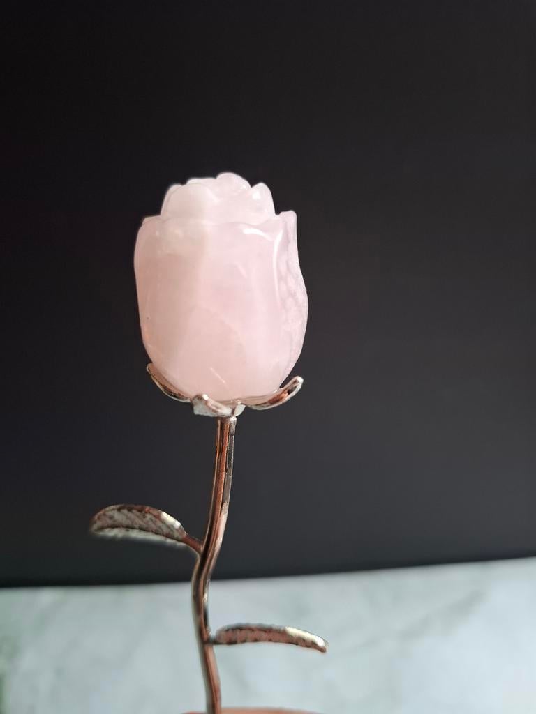 Rozenkwarts Roos met Zilveren Stam - Decoratief Kristal, Ophalen of Verzenden