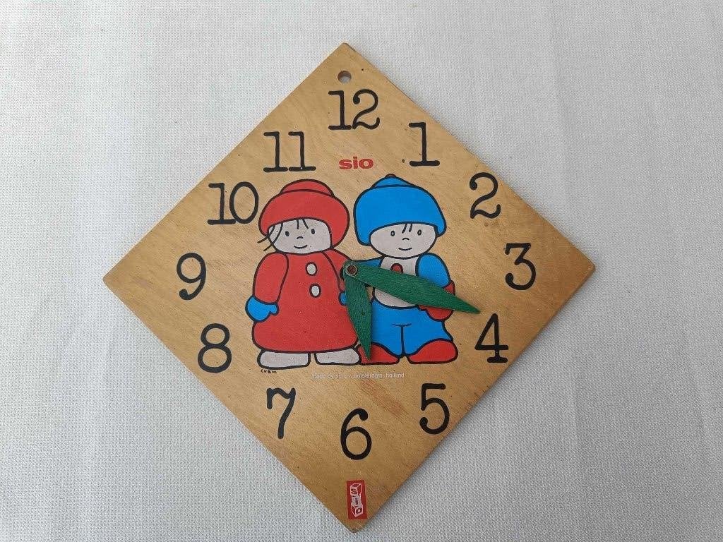 Sio Amsterdam Kinderklok hout vintage, Ophalen of Verzenden