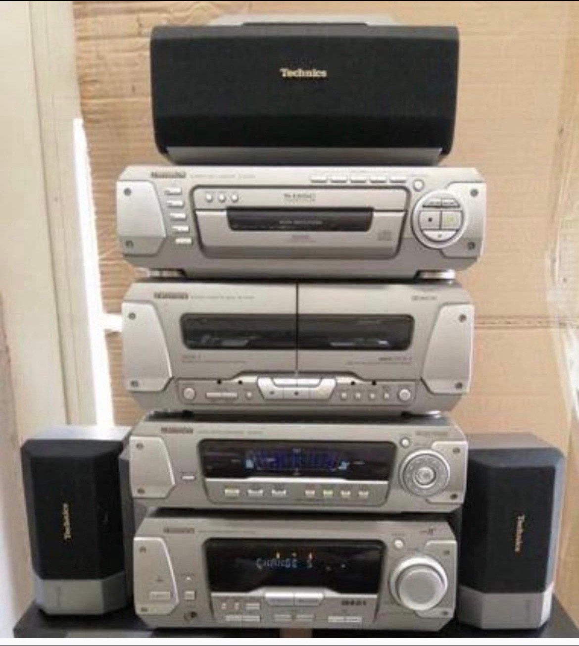 Stereo set Technics met 5 speakers, Gebruikt, Cassettedeck, Losse componenten, Ophalen
