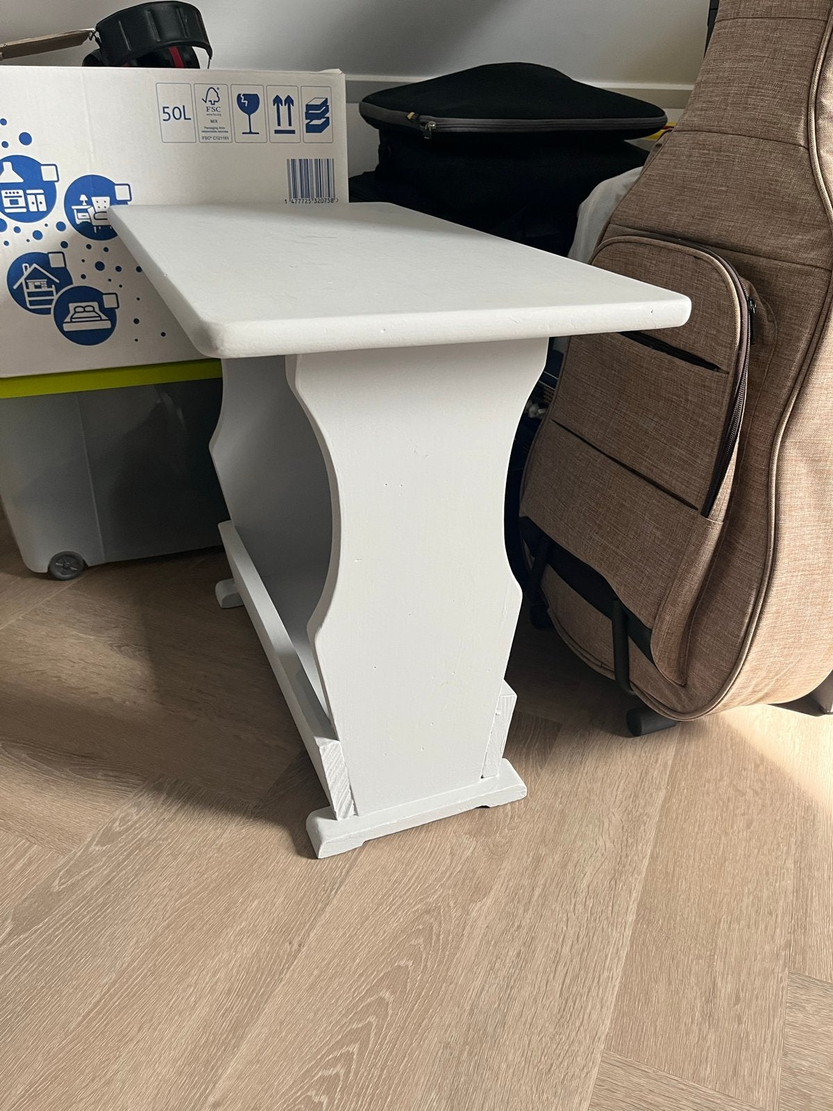 Grijs houten bijzettafel/bankje - Gebruikt, Ophalen, Minder dan 45 cm, Gebruikt, 55 tot 75 cm