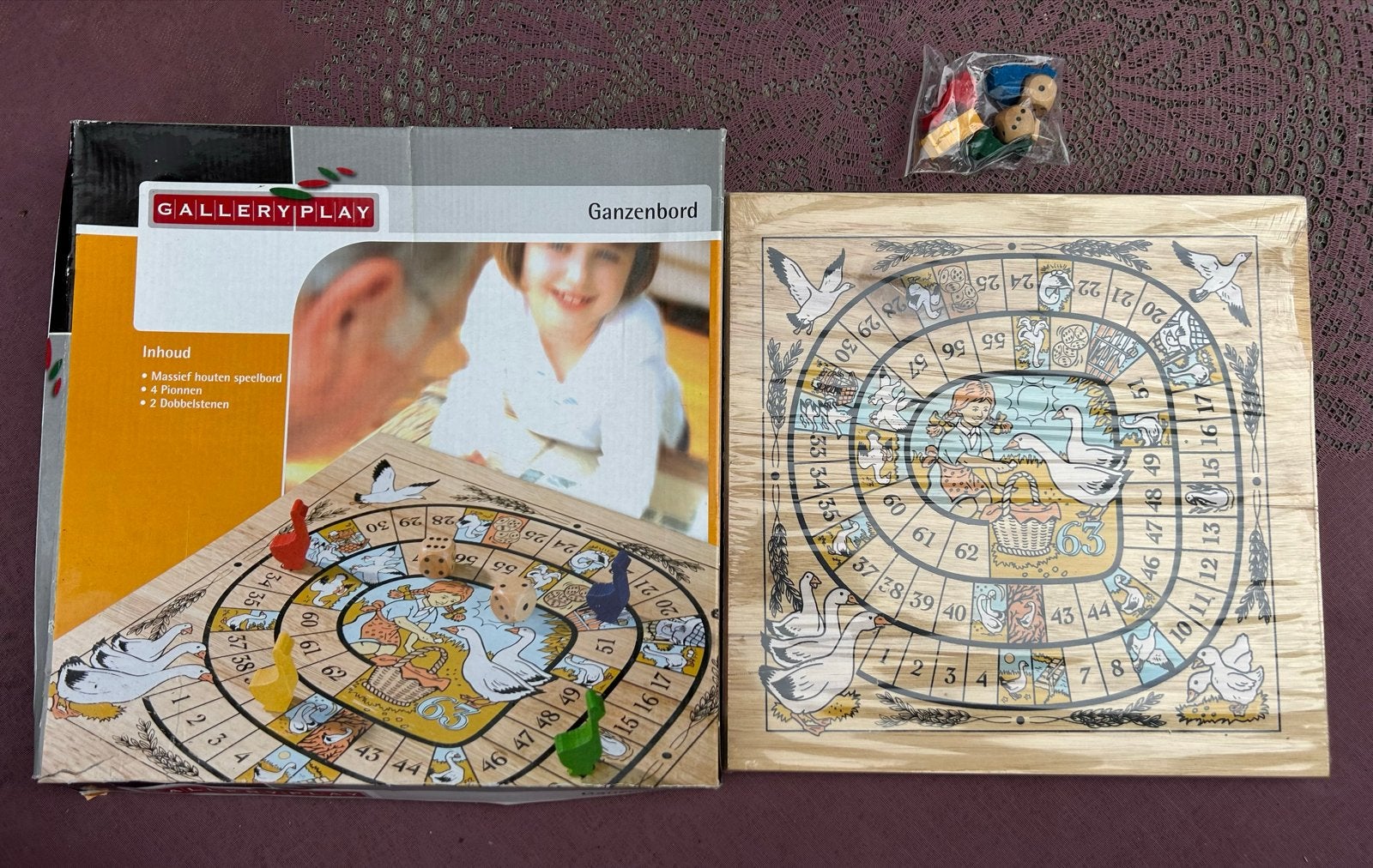 Houten Ganzenbord spel - Gallery Play - Nieuw in verpakking, Drie of vier spelers, Ophalen of Verzenden, Nieuw