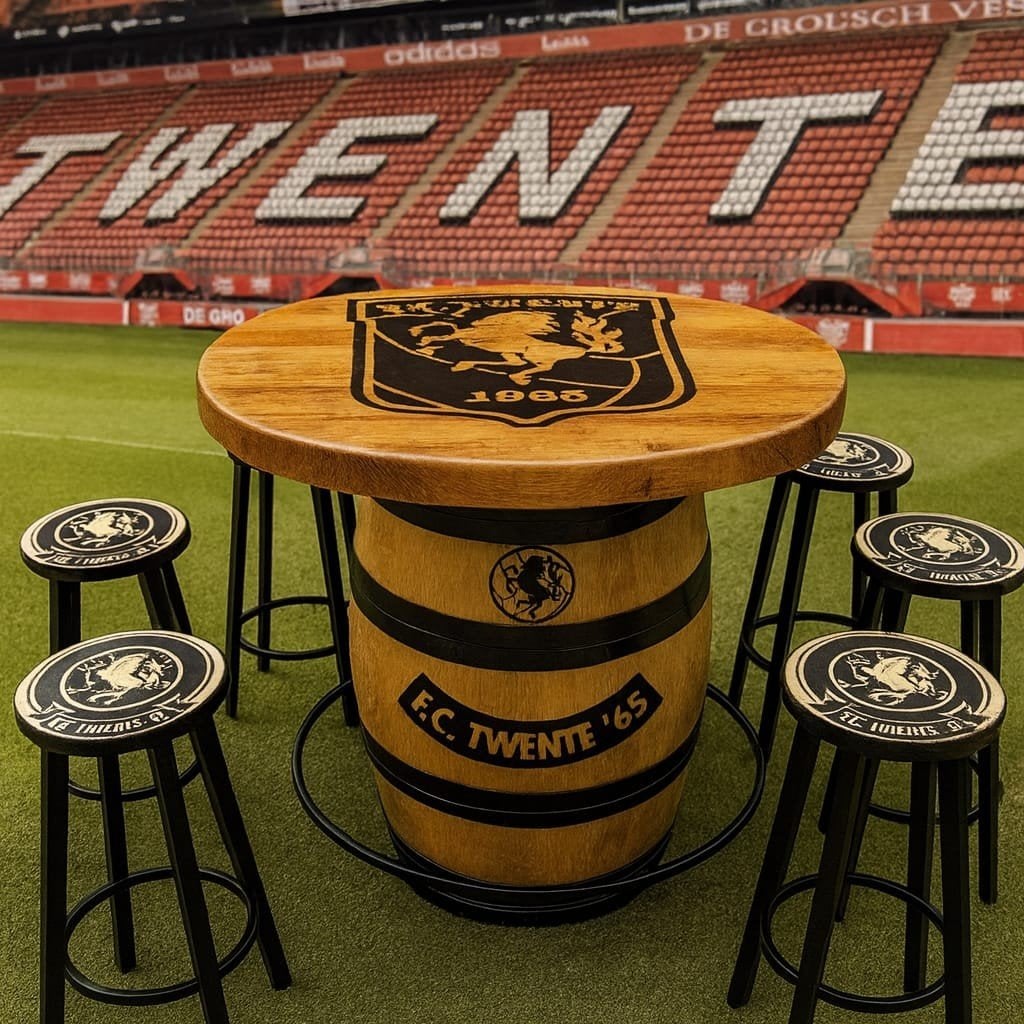 FC TWENTE wijnvat statafel met massief eiken blad, Ophalen of Verzenden, Nieuw, Gebruiksvoorwerp