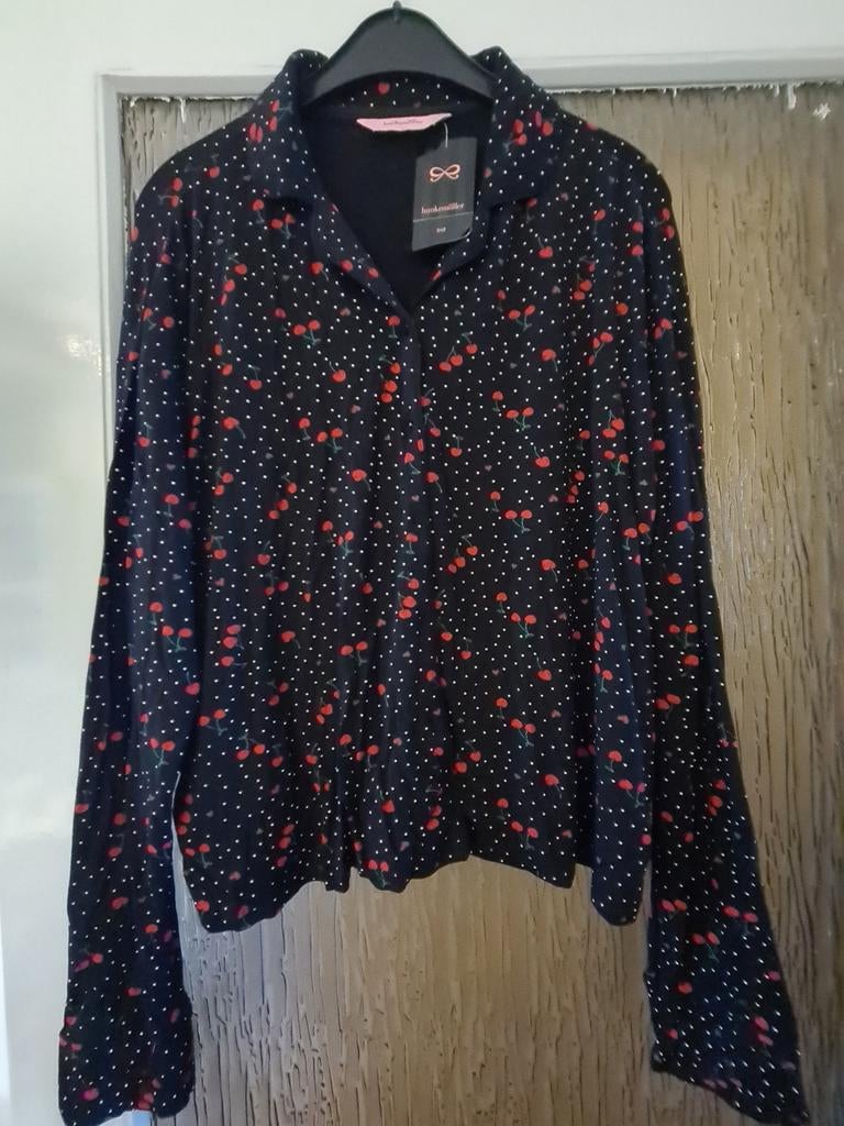 Nieuw zwart Hunkemöller Blouse met Kersjes en Stippen Maat L, Kleding | Dames, Blouses en Tunieken, Zwart, Maat 42/44 (L), Nieuw