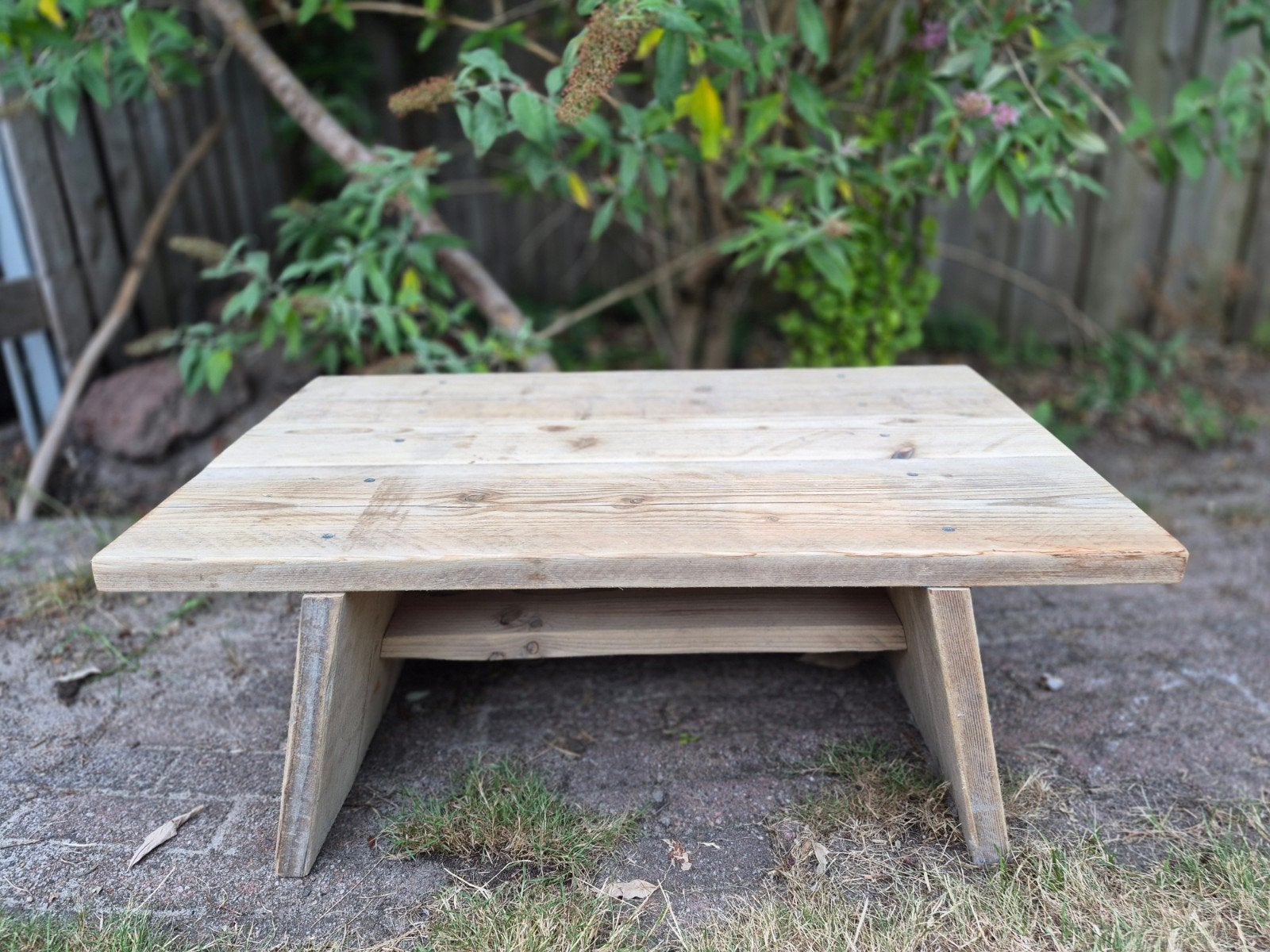 Steigerhouten tafeltje 80x50, Ophalen, 50 tot 100 cm, 50 tot 100 cm, Rechthoekig