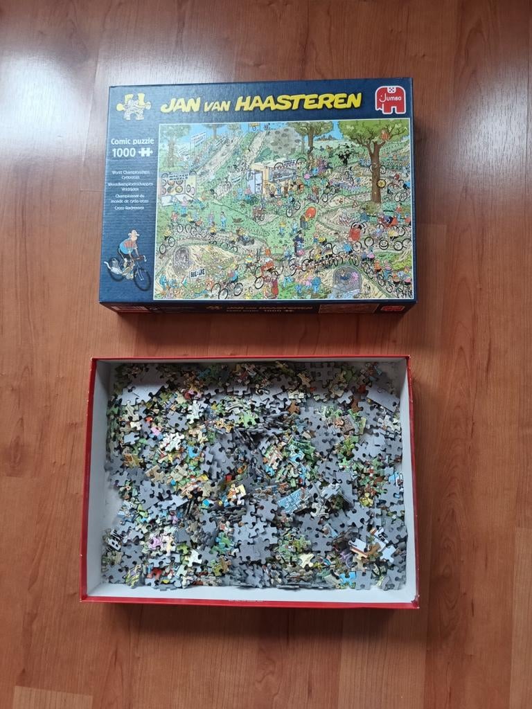 Jan van Haasteren Wereldkampioen Veldrijden 1000 stukjes, Ophalen of Verzenden, 500 t/m 1500 stukjes, Zo goed als nieuw