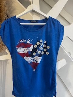 Kobaltblauwe T-shirt Royal Chicks S, Ophalen of Verzenden, Zo goed als nieuw, Maat 36 (S), Korte mouw
