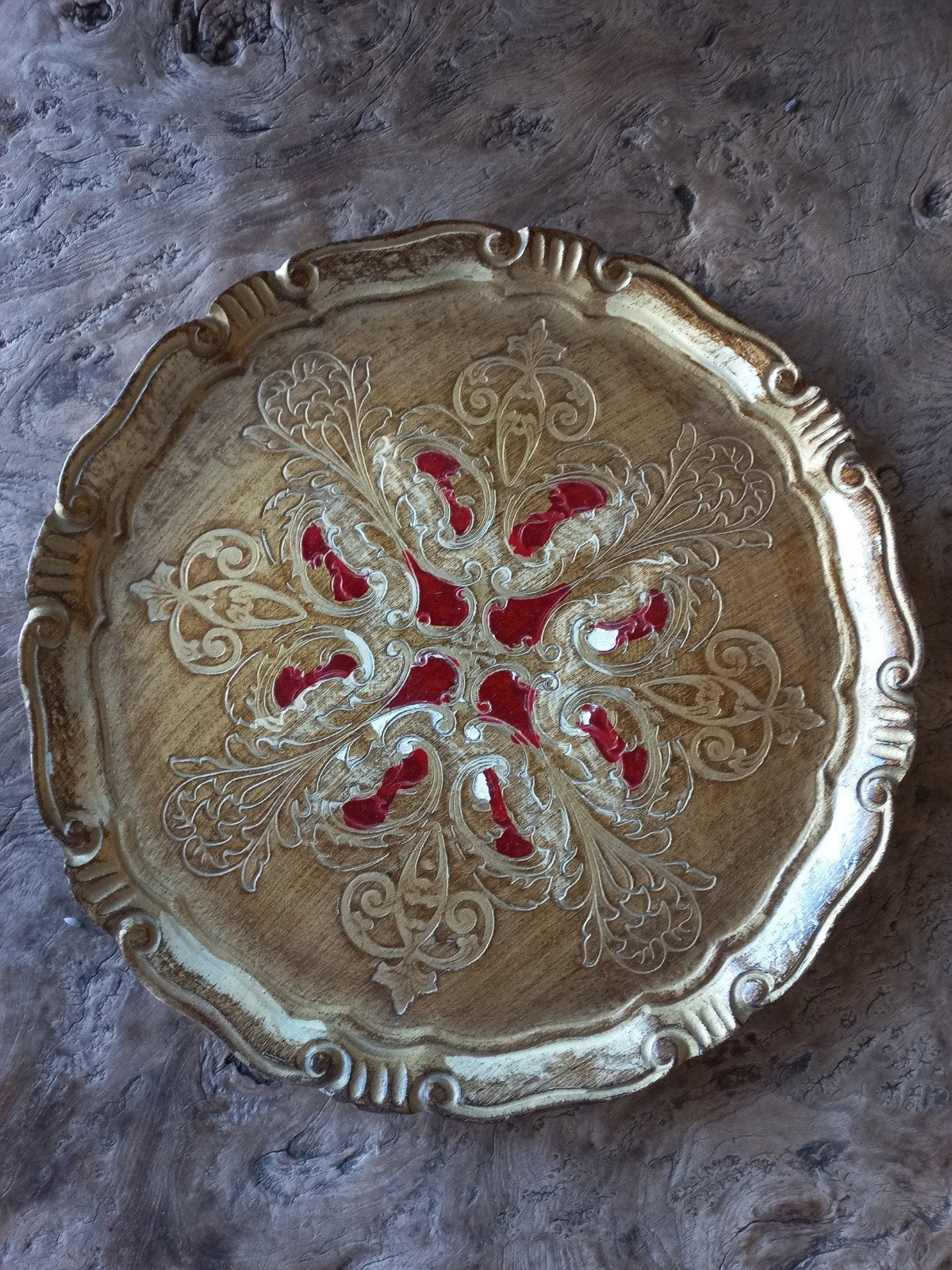 Brocante Italiaans dienblad, Huis en Inrichting, Woonaccessoires | Dienbladen, Gebruikt, Decoratieve rand, Rond, Ophalen of Verzenden