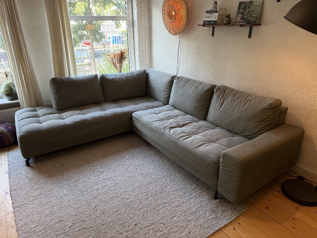 Royale hoekbank grijsgroen | Diepe zit & modern design, Ophalen, 250 tot 300 cm, Gebruikt, 100 tot 125 cm
