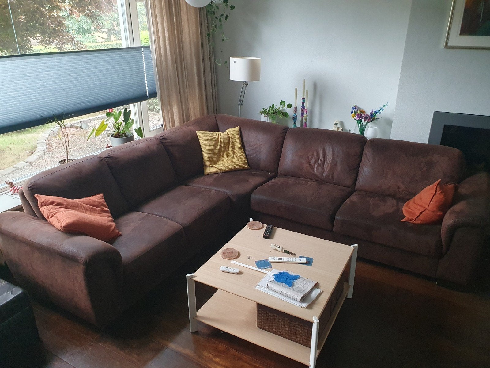 Comfortabele bruine hoekbank - Gebruikt, Ophalen, Modern, Comfortabel, 250 tot 300 cm, Gebruikt