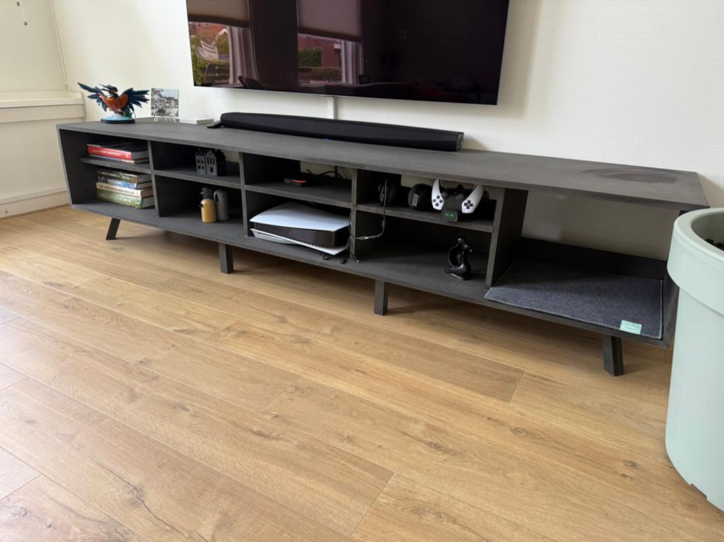 Handgemaakt tv meubel antraciet, Huis en Inrichting, Kasten | Televisiemeubels, Ophalen, Gebruikt, 200 cm of meer, Minder dan 100 cm