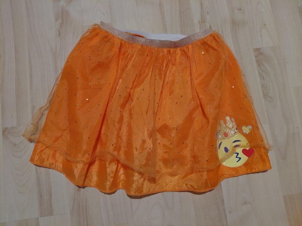 Oranje rok en shirt Koningsdag 128 134, Ophalen, Gebruikt, Meisje, Jurk of Rok