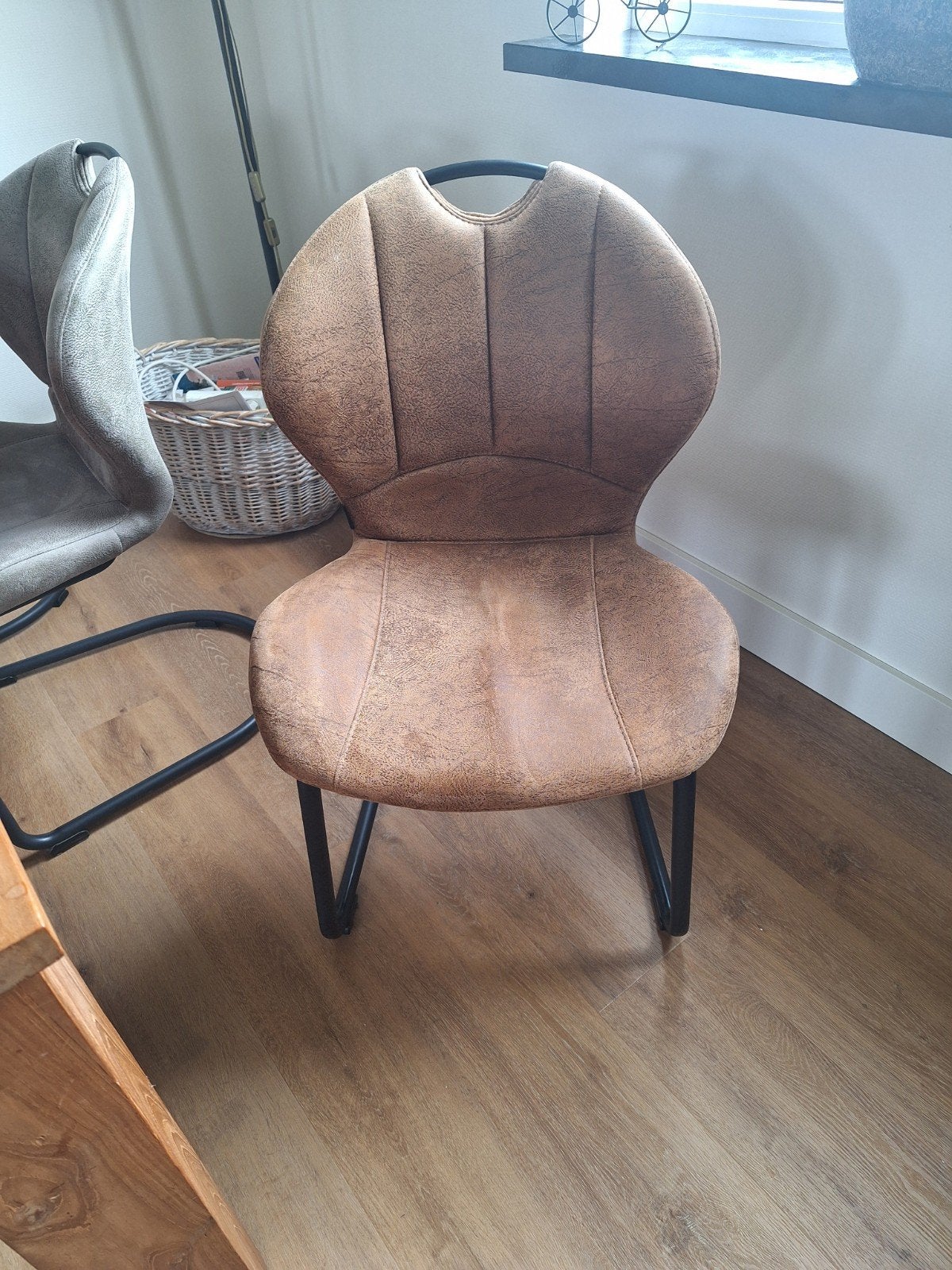4 bruin/cognac eetkamerstoelen Michelle met swing frame, Ophalen, Gebruikt, Bruin