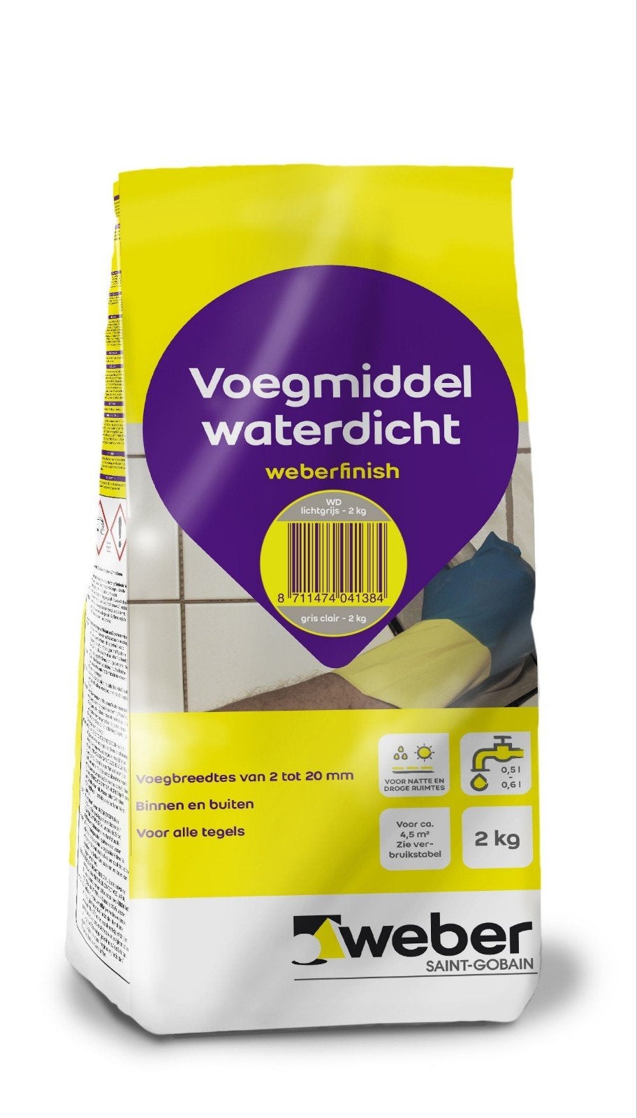 Weberfinish Voegmiddel Waterdicht Lichtgrijs 2 kg, Ophalen of Verzenden, Nieuw, Overige materialen, Minder dan 5 m²