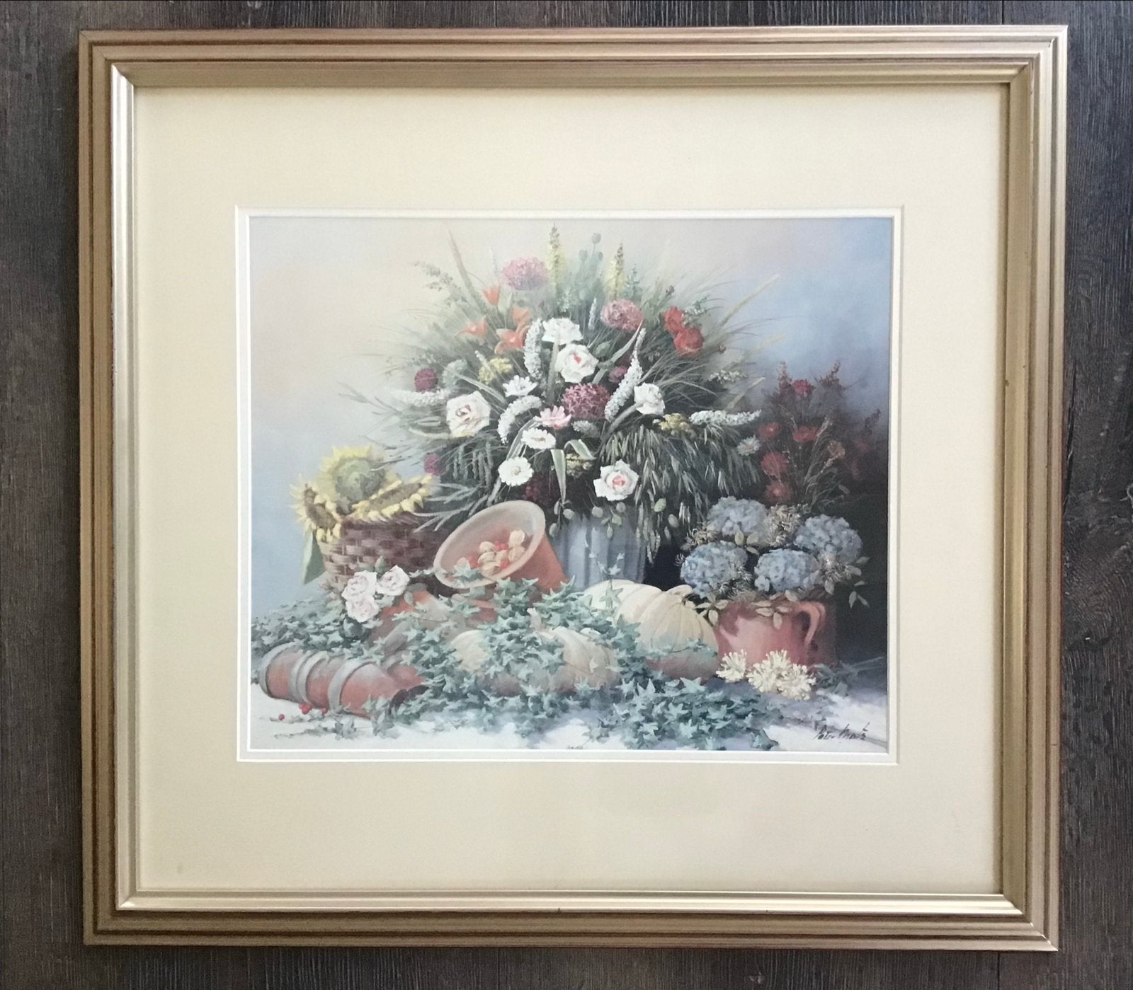 Stilleven met bloemen en pompoenen, gesigneerd Peter Motz, Antiek en Kunst, Kunst | Schilderijen | Klassiek, Ophalen, Doek, Realistisch