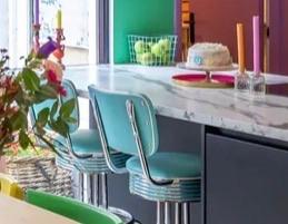Bel air retro barkrukken (2) turquoise, Ophalen, Gebruikt, 60 tot 90 cm, Met voetsteun
