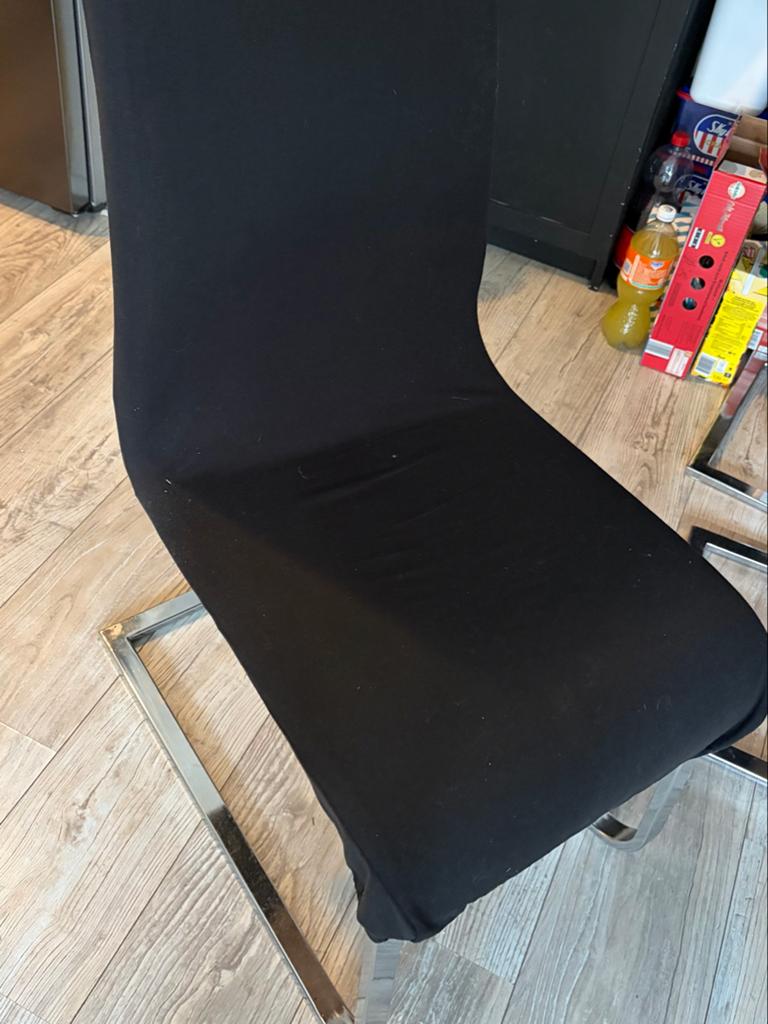 6 eetkamerstoelen met hoes, Huis en Inrichting, Stoelen, Gebruikt, Vijf, Zes of meer stoelen, Metaal, Zwart, Ophalen