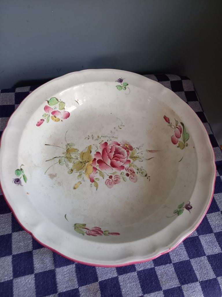Antiek diepbord met handgeschilderde rozen, beboterd, Antiek en Kunst, Antiek | Servies los, Ophalen of Verzenden