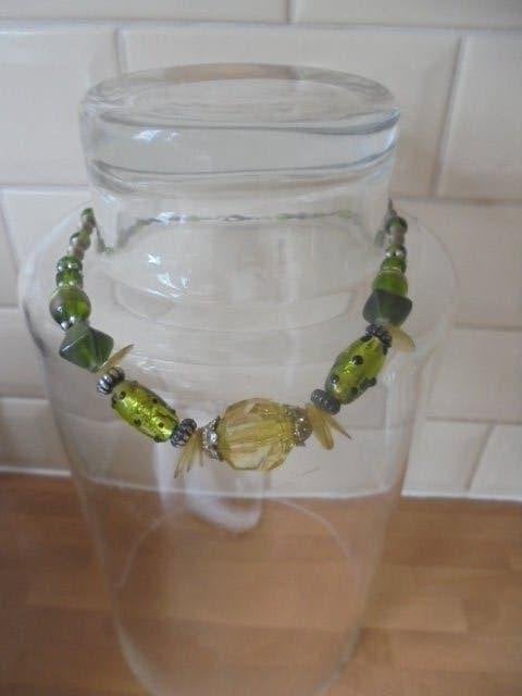 Murano kralen hals ketting groen gemeleerd glas, Ophalen of Verzenden, Nieuw, Groen, Overige materialen