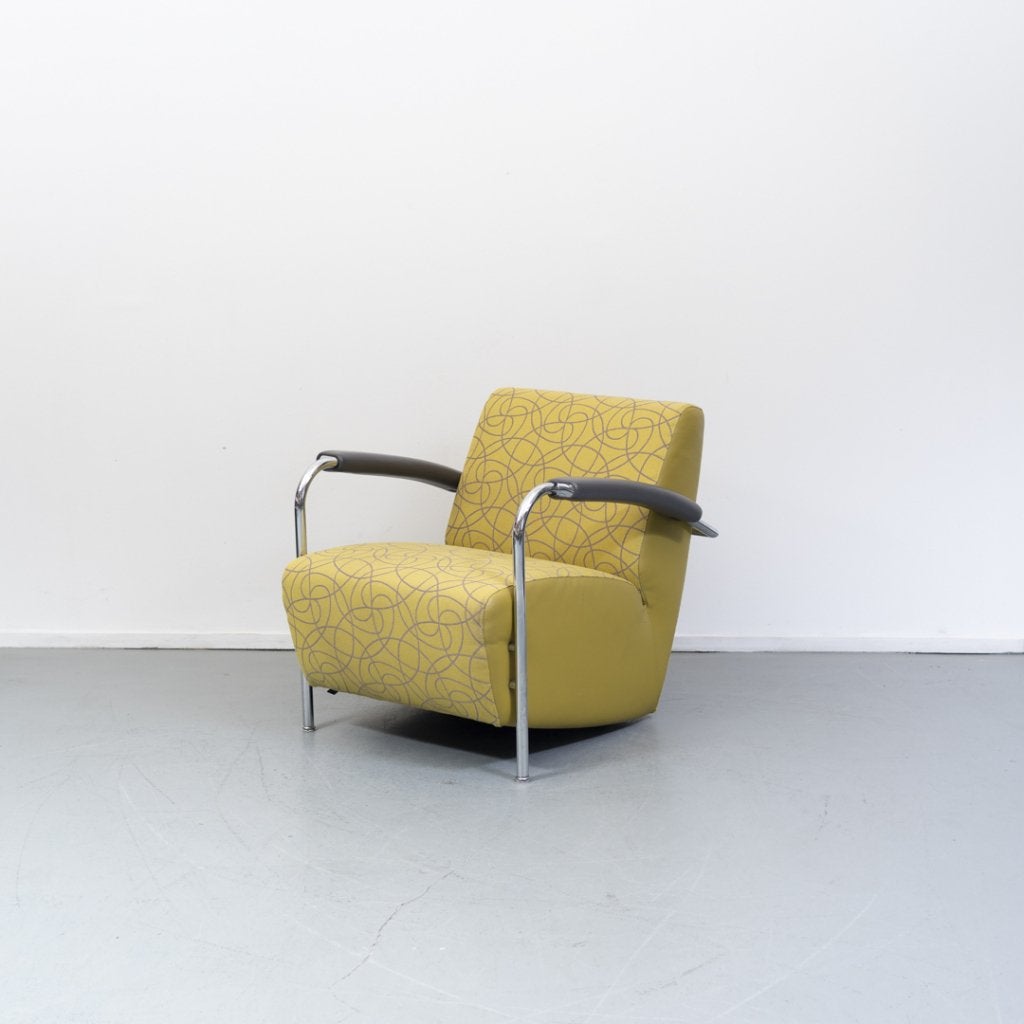1x Leolux Scylla fauteuils geel rondjes motief, Huis en Inrichting, Niet ingevuld, Niet ingevuld, Leer, Ophalen of Verzenden