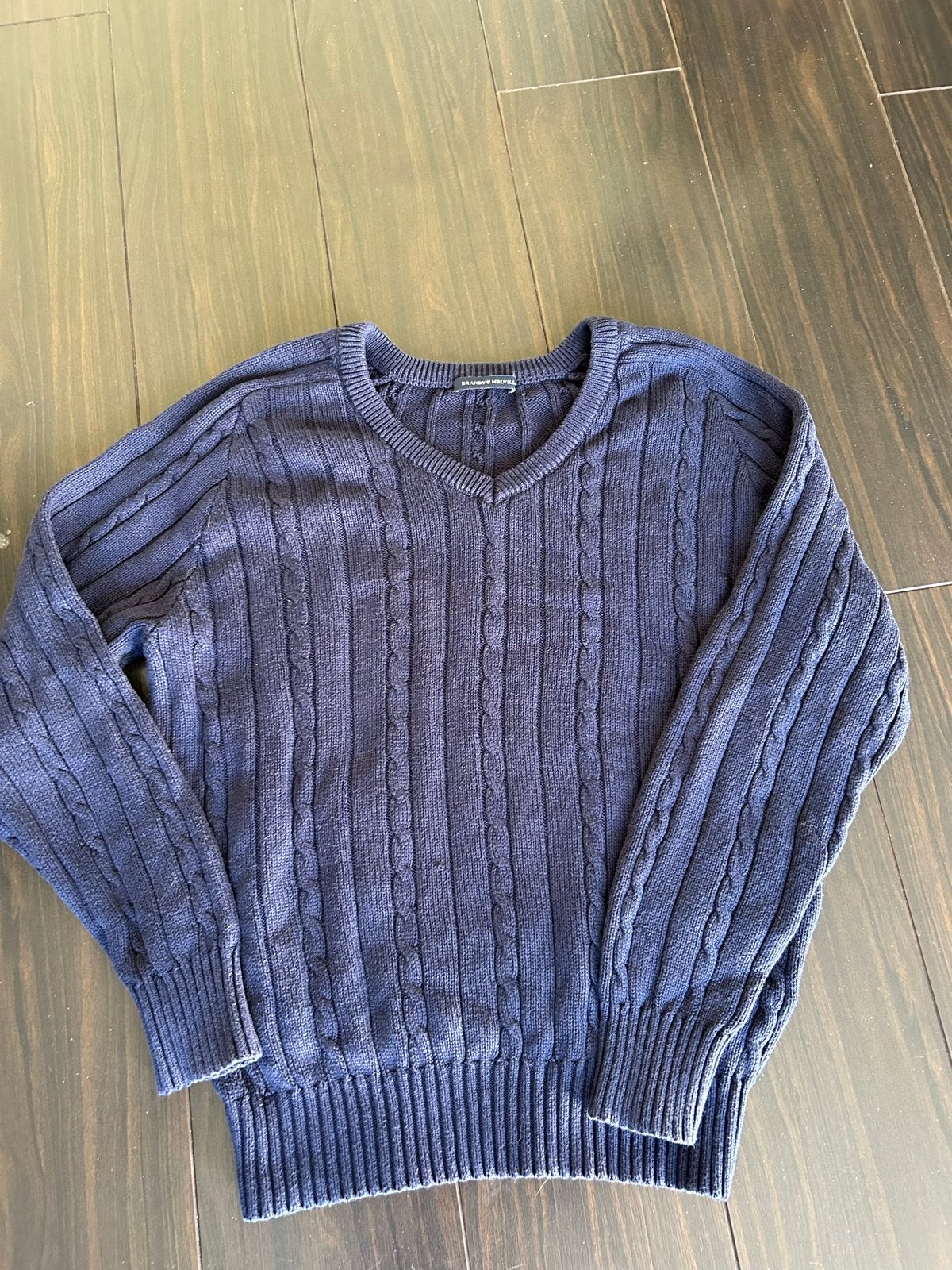 Brandy Melville kabeltrui donkerblauw One Size, Ophalen of Verzenden, Gedragen, Maat 36 (S), Blauw