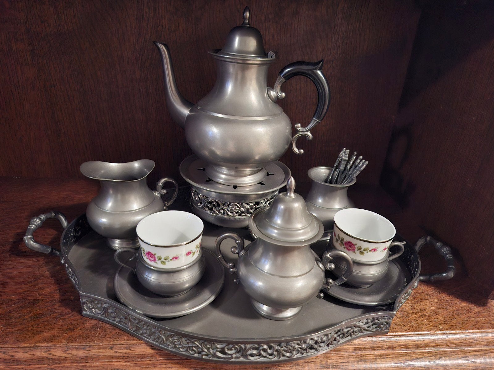 Mooi tinnen thee servies, Antiek en Kunst, Ophalen of Verzenden