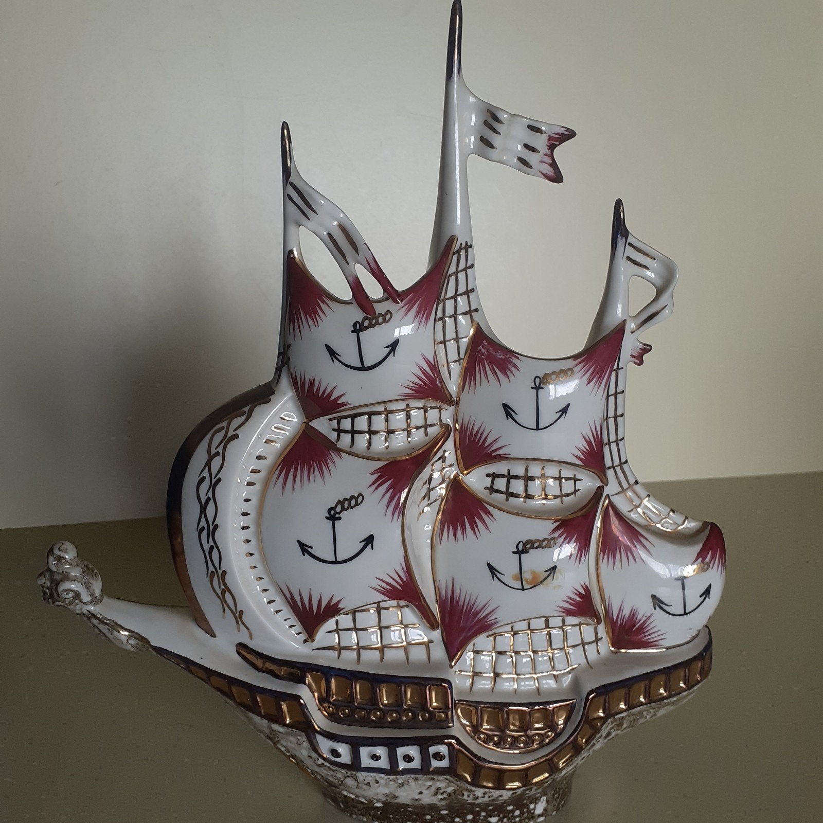 Retro, vintage aardewerk zeilschip, zeilboot,, Antiek en Kunst, Ophalen of Verzenden