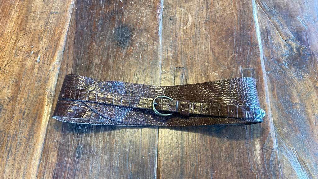Purdey  ceintuur bruin crocoleer 95 cm, Echt leder, 90 tot 100 cm, Heupriem, Ophalen of Verzenden