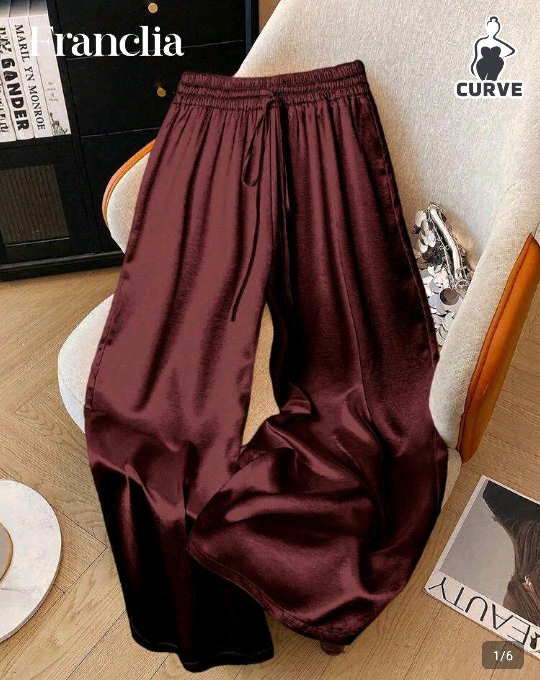 Bordeaux Satijnachtige Wijde Pijpen Broek 4XL Shein, Kleding | Dames, Maat 46/48 (XL) of groter, Nieuw, Ophalen of Verzenden, Lang