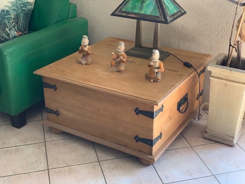 Grote houten kist, salontafel, Ophalen, Gebruikt, 50 tot 100 cm, Eikenhout