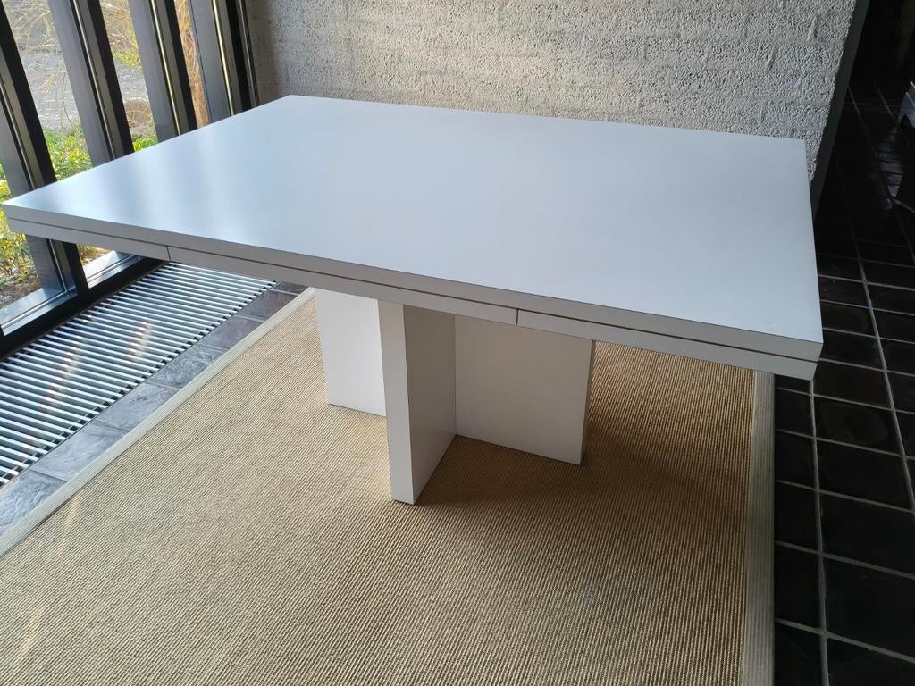 Moderne witte eettafel - uitschuifbaar, formica Smeva, Gebruikt, Overige materialen, 100 tot 150 cm, Vierkant