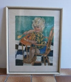 Jan Sluijters 'Victor in de kinderstoel', Overige stijlen, Portret of Personen, Achter glas, Ophalen of Verzenden