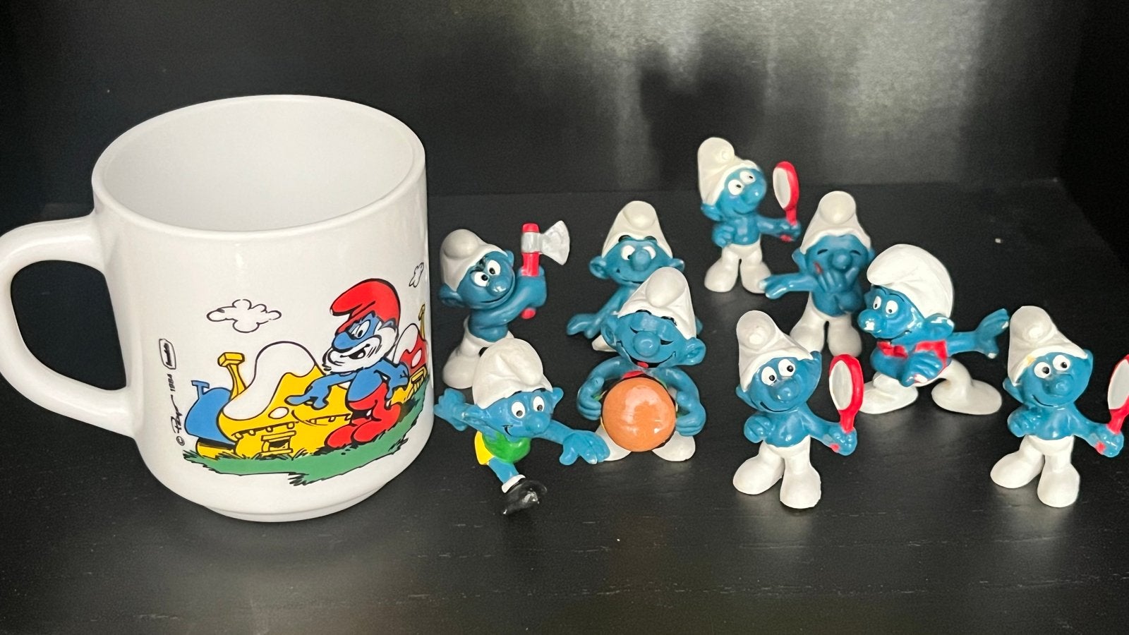 Smurfen verzameling: 9 poppetjes en mok, Verzamelen, Poppetjes en Figuurtjes, Gebruikt, Ophalen of Verzenden, Nvt, Nvt