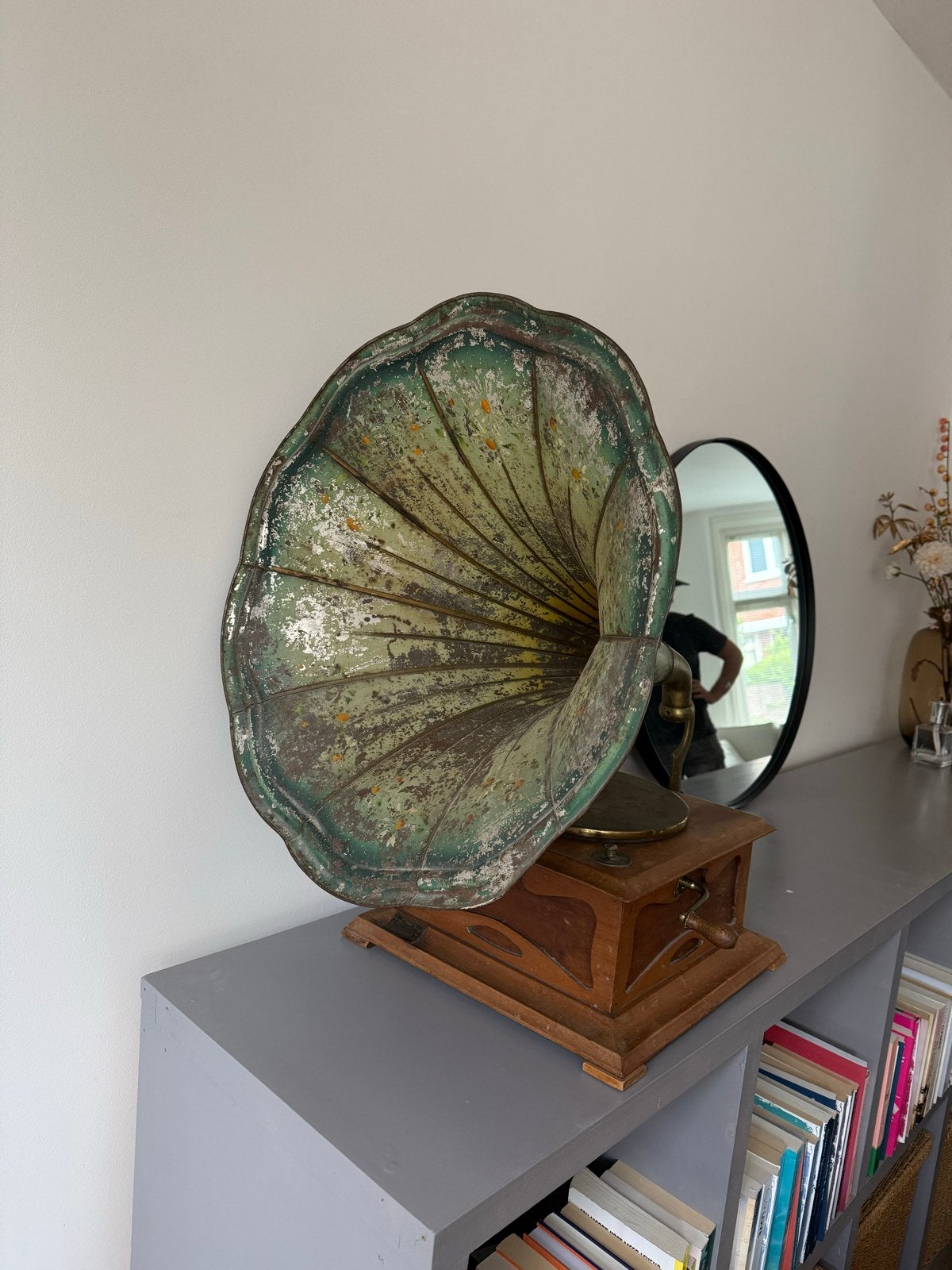 Antieke Grammofoon met Hoorn - Decoratief Stuk, Ophalen