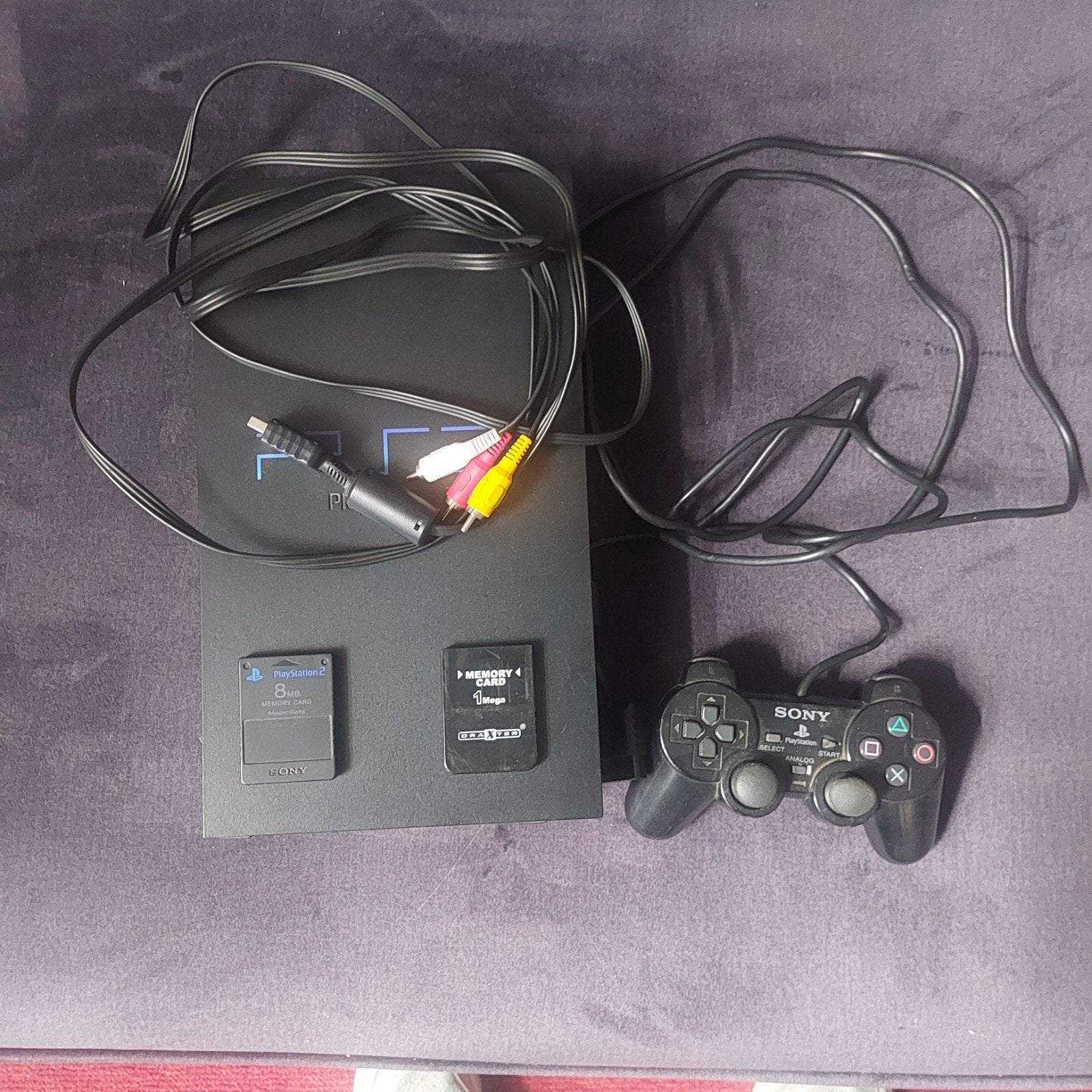 Sony PlayStation 2 met controller en geheugenkaarten, Ophalen, Gebruikt, Zwart, Met geheugenkaart