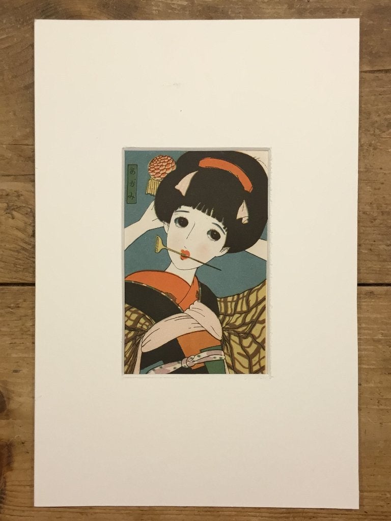 Oude Japanse prent in passe-partout (geen houtblok prent), Antiek en Kunst, Kunst | Niet-Westerse kunst, Wanddecoratie, Verzenden