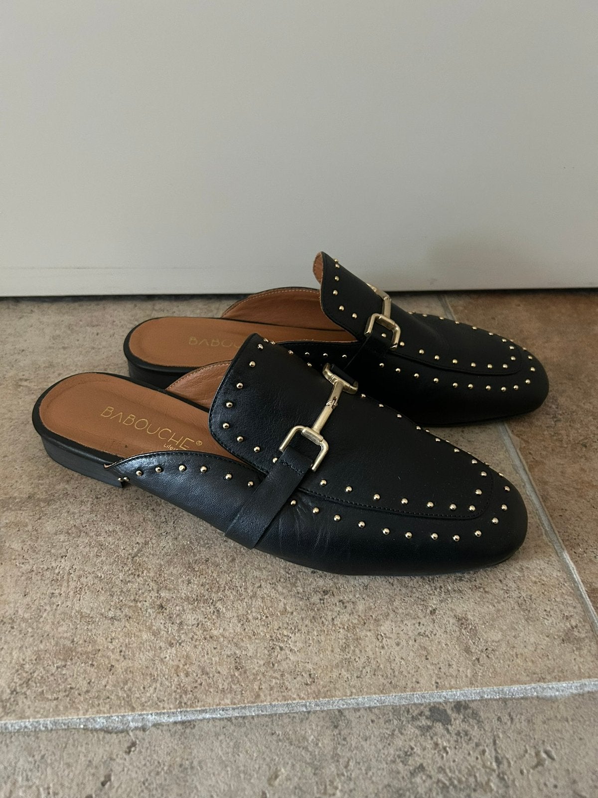 Zwart/Gouden Babouche “Silvia” Muiltjes maat 39, Zwart, Gedragen, Sandalen of Muiltjes, Ophalen of Verzenden