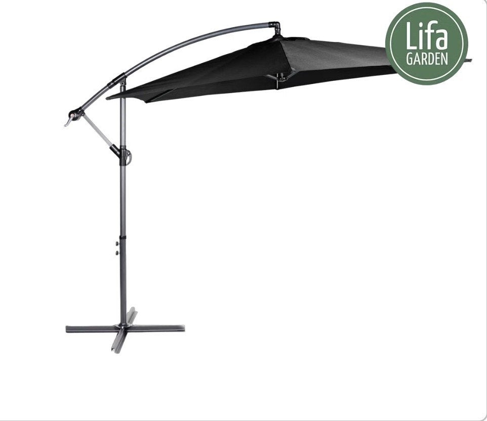Lifa Garden Zweefparasol Zwart 300 cm met hoes, Ophalen, Nieuw, 2 tot 3 meter, Zweefparasol