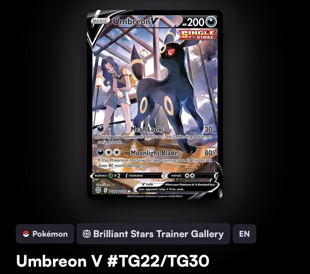 Pokémon kaart Umbreon V TG22/TG30 Brilliant Stars, Ophalen of Verzenden, Nieuw, Losse kaart