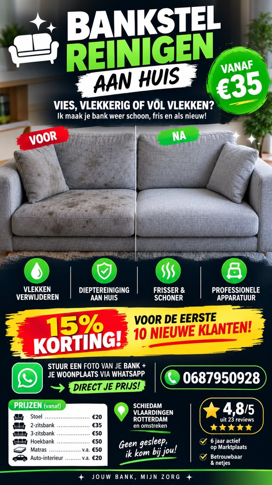 ⭐️ BANKSTEL REINIGEN AAN HUIS 🛋️ VANAF €25 | 15% KORTING ⭐, Vacatures, 33 - 40 uur, Overige niveaus, Vanaf 10 jaar, Overige vormen