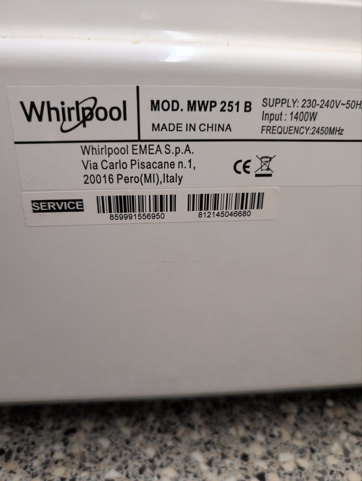 Whirlpool MWP 251 B Magnetron, Gebruikt, Ophalen of Verzenden, Magnetron, Draaiplateau