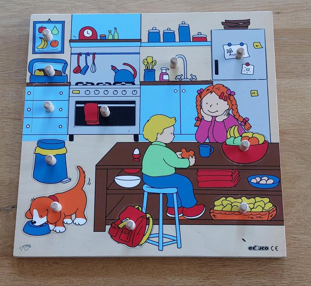 Educo houten puzzel keuken knoppenpuzzel, Kinderen en Baby's, Speelgoed | Kinderpuzzels, Ophalen of Verzenden